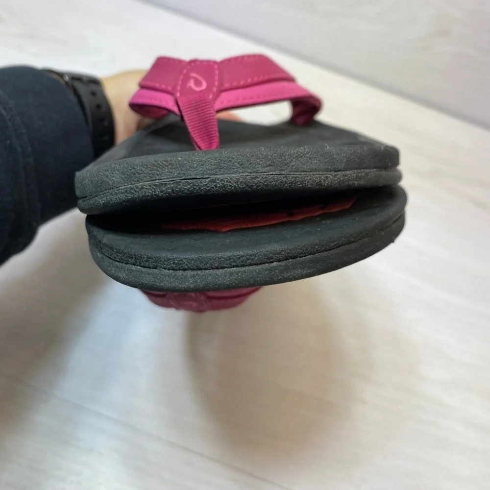Olukai Womens 11 Ohana Sandals Flip Flops Pink Black Synthetic Water Resistant